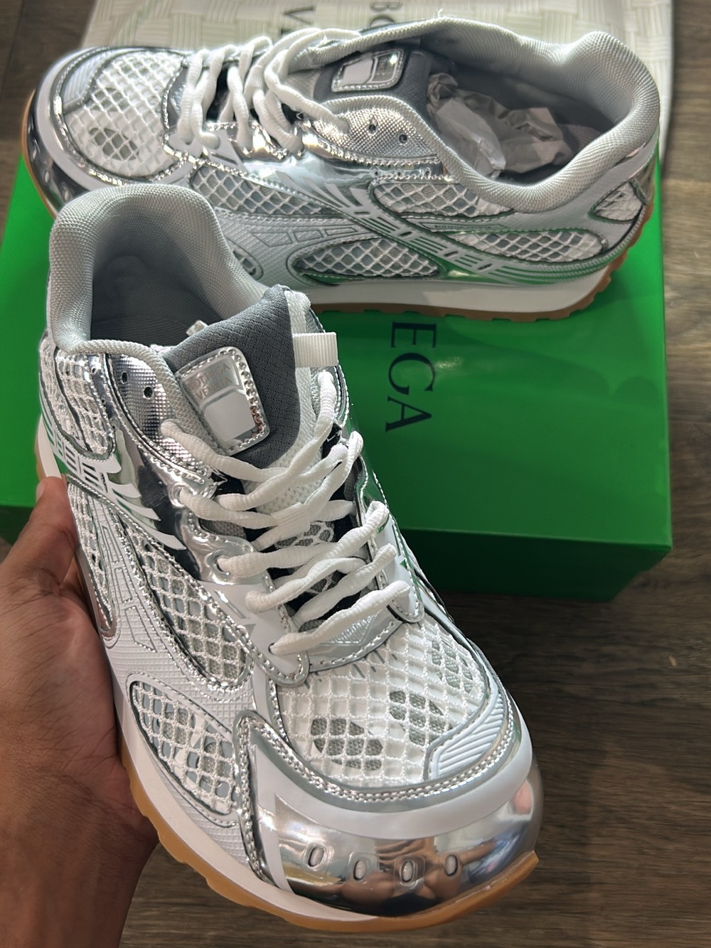 Bottega Veneta Silver and White Women's Sneakers